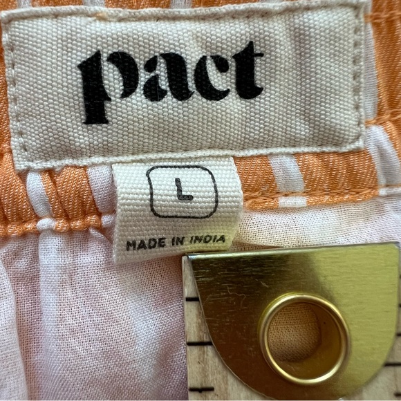 Pact Sunset Light Gauze Pull-On Citrus Stripe Tiered Midi Skirt SZ Large - Picture 13 of 15